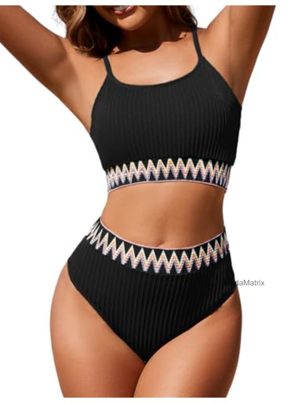 High Waisted Tummy Control Ribbed Bikini Set Push Up Cheeky